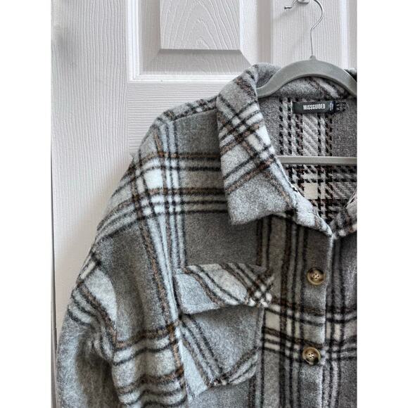 Missguided Gray Plaid Pocket Button Shacket Jacket Size 12/0XL - Picture 6 of 10